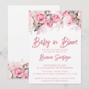 Pink Roses Floral Girl Baby Shower Invitation