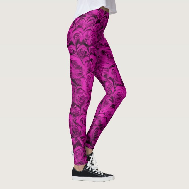 Pink Roses Floral Girly Pattern Trendy Fashionable Leggings (Right)