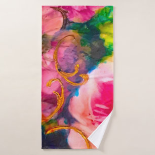 Pink Roses Floral Gold Art Nouveau Towel