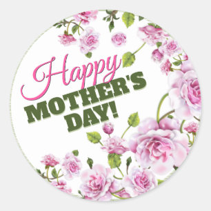 Pink Roses Floral   Happy Mother's Day Classic Round Sticker