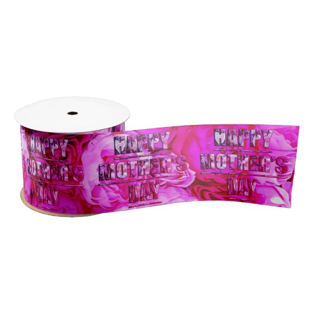 Pink Roses Floral Happy Mother's Day Satin Ribbon (Spool)