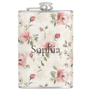 Pink Roses Floral Hip Flask