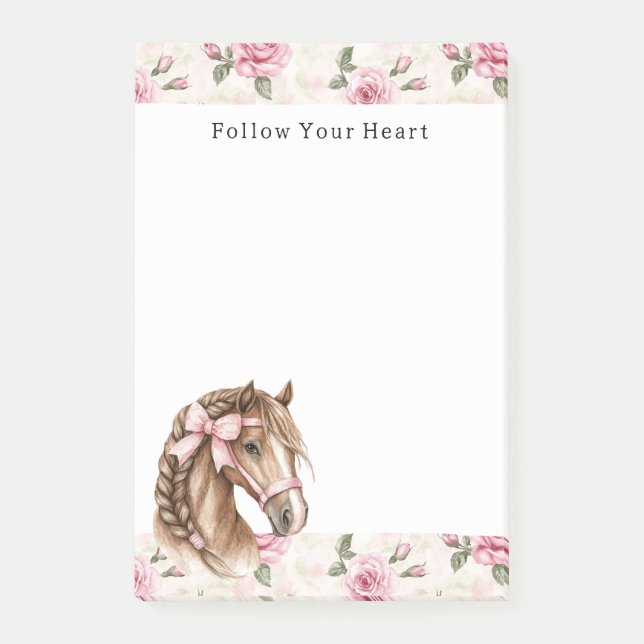 Pink Roses Floral Horse Bow Quote Post-it Notes (Front)