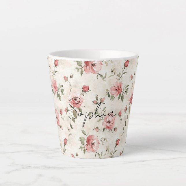 Pink Roses Floral  Latte Mug (Front)