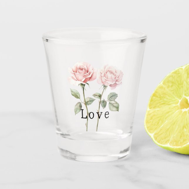 Pink Roses Floral Love Shot Glass (Front)