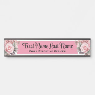 Pink Roses Floral Office Door Signs Name Plate
