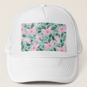 Pink Roses Floral Painting Powder Blue Trucker Hat
