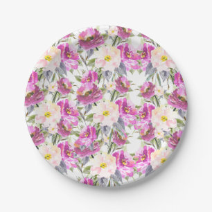 Pink Roses Floral Paper Plate