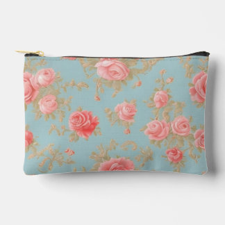 Pink Roses Floral Pattern Accessory Pouch