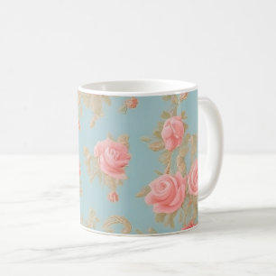 Pink Roses Floral Pattern Coffee Mug