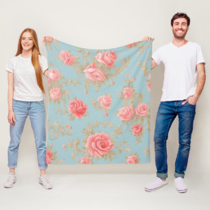 Pink Roses Floral Pattern Fleece Blanket
