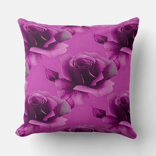 Pink Roses Floral Pattern Throw Pillow (Front)