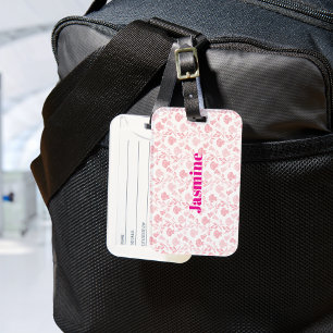 Pink Roses Floral Pattern with Custom Monogram Luggage Tag