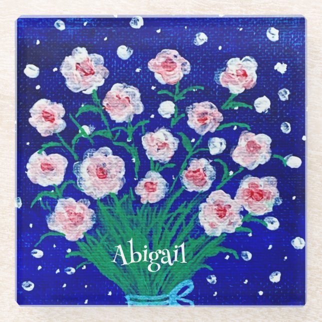 Pink Roses Floral Personalised Coaster (Front)