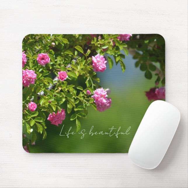 Pink Roses Floral (photography by me) Mouse Mat (With Mouse)