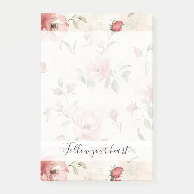 Pink Roses Floral  Post-it Notes (Front)