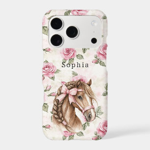 Pink Roses Floral Pretty Horse Pink Bow