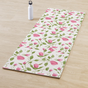 Pink Roses Floral Print Yoga Mat