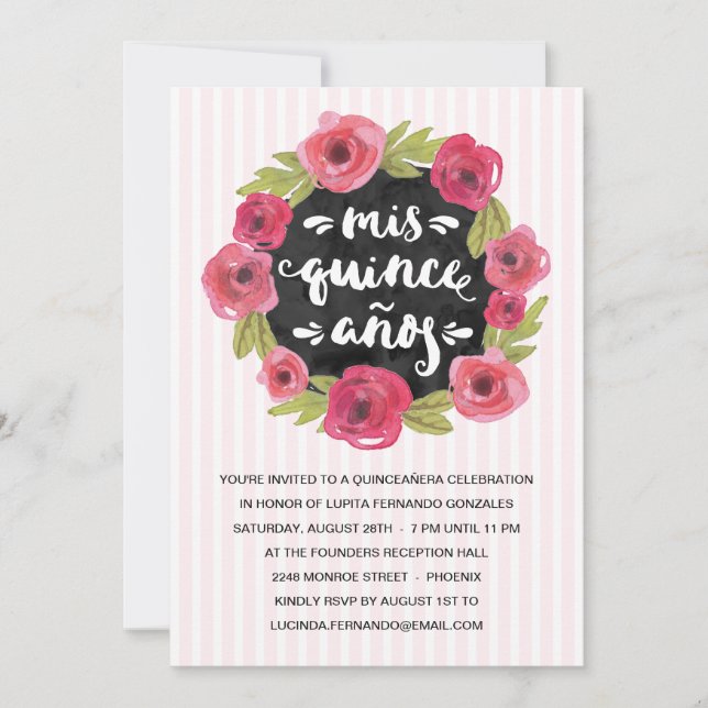 Pink Roses | Floral Quinceanera Party Invitation (Front)