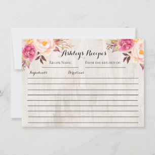 Pink Roses Floral Recipe cards
