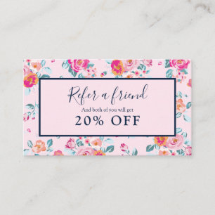 Pink Roses Floral Refer A Friend Referral Card