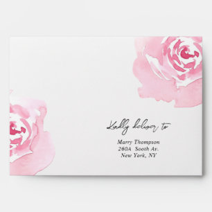 Pink Roses Floral Return Address Envelope