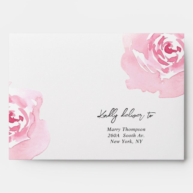 Pink Roses Floral  Return Address Envelope (Front)