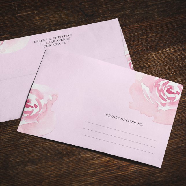 Pink Roses Floral  Return Address Envelope (Creator Uploaded)