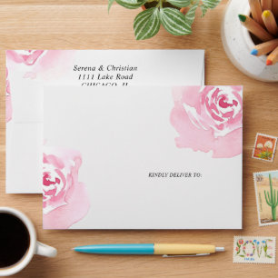 Pink Roses Floral Return Address Envelope