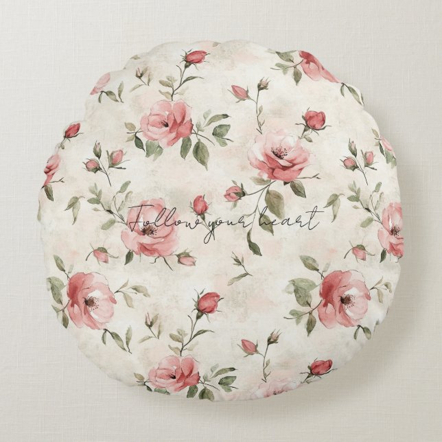 Pink Roses Floral  Round Cushion (Front)