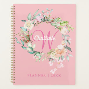 Pink Roses Floral Script Monogram 2023 Planner