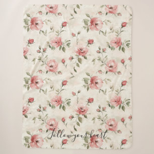 Pink Roses Floral Sherpa Blanket