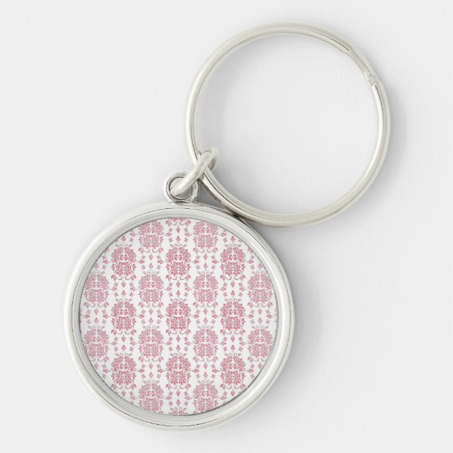 Pink Roses Floral Style Damask Pattern Key Ring (Front)
