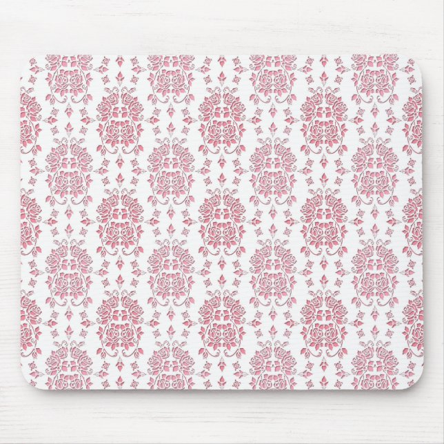 Pink Roses Floral Style Damask Pattern Mouse Mat (Front)