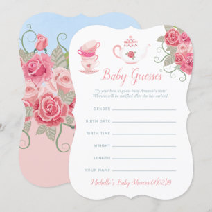 Pink Roses Floral Tea Party Baby Shower Guesses Invitation