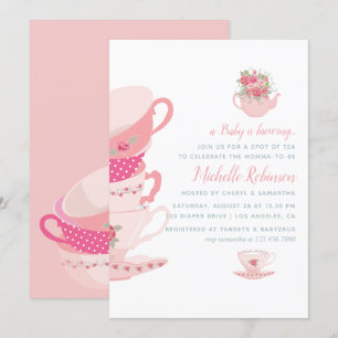 Pink Roses Floral Tea Party Baby Shower Invitation