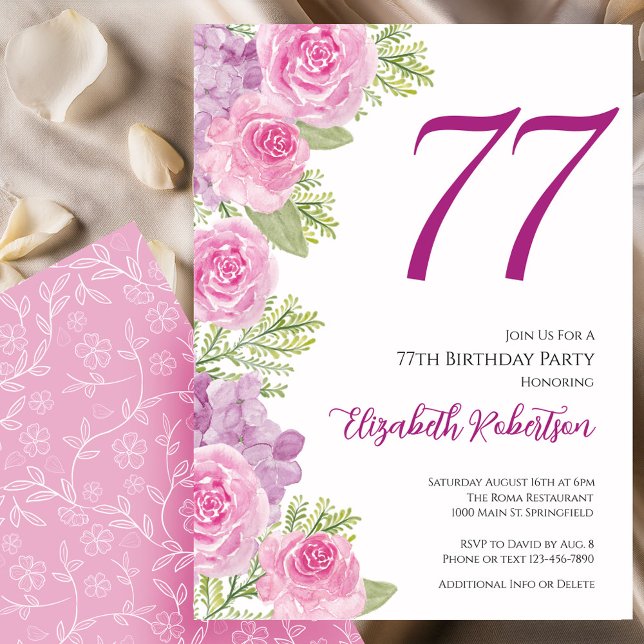 Pink Roses Floral Template 77th Birthday (Creator Uploaded)