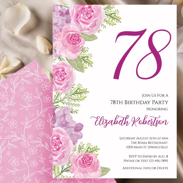 Pink Roses Floral Template 78th Birthday (Creator Uploaded)