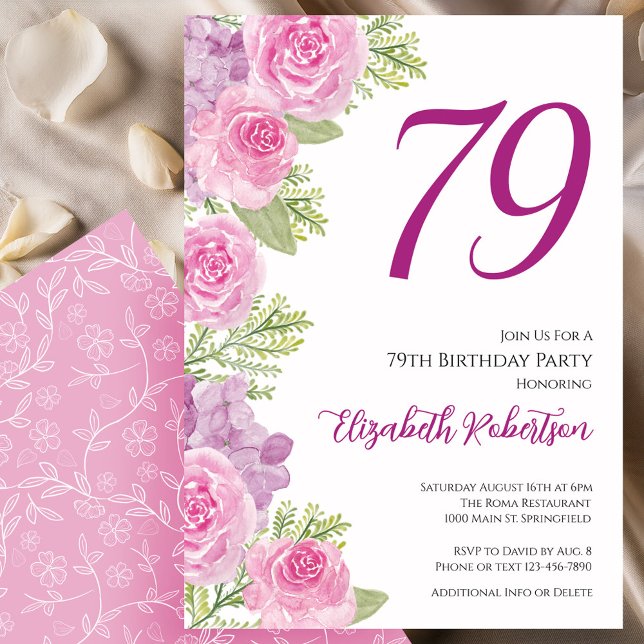 Pink Roses Floral Template 79th Birthday (Creator Uploaded)