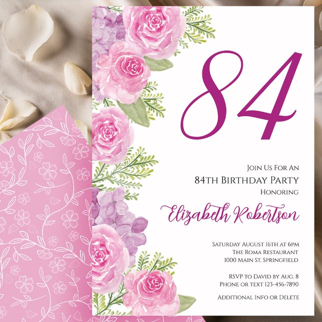 Pink Roses Floral Template 84th Birthday (Creator Uploaded)