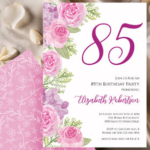 Pink Roses Floral Template 85th Birthday