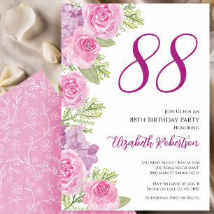 Pink Roses Floral Template 88th Birthday