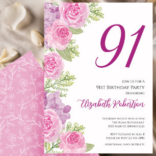 Pink Roses Floral Template 91st Birthday