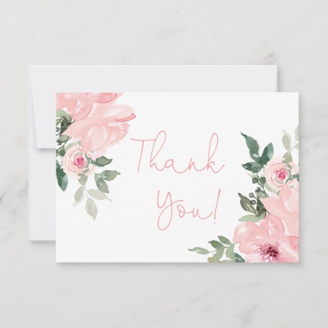 Pink roses floral thank you card (Front)