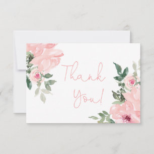Pink roses floral thank you card