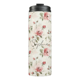 Pink Roses Floral  Thermal Tumbler