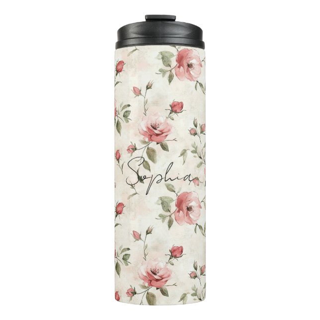Pink Roses Floral  Thermal Tumbler (Front)