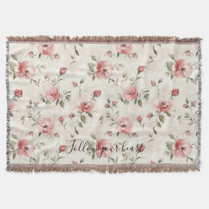 Pink Roses Floral Throw Blanket