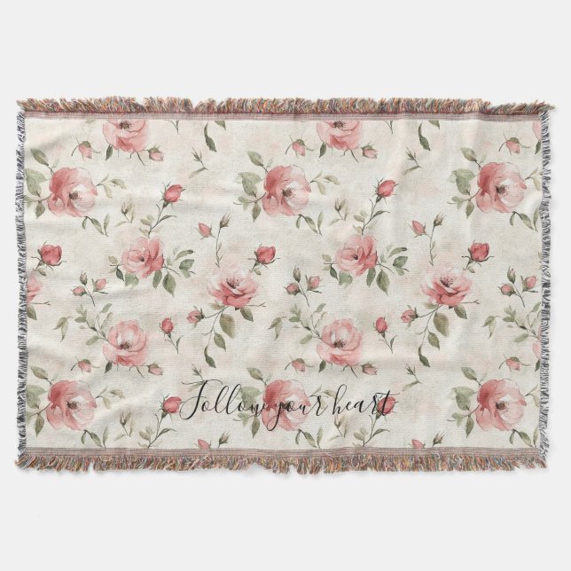 Pink Roses Floral  Throw Blanket (Front)