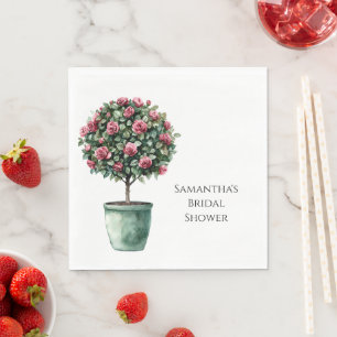 Pink Roses Floral Tree Bridal Shower Napkin